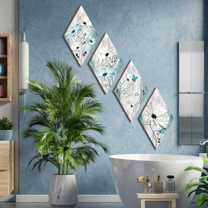 FairySandy 4 Pcs Boho Bathroom Wall Decor 11.8 x 6.69 Inch Bohemian Restroom Wall Art Bathroom Rustic Decoration Farmhouse Minimalist Relax Soak Unwind Breathe Sign for Bedroom Living Room(Tulip) - style: Tulip