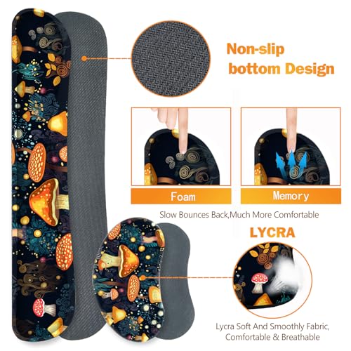 ARTSO Large Gaming Mouse Pad, Keyboard Wrist Rest Pad & Wrist Support Mousepad Set, Stitched Edge, Extended, Non-Slip Base, Memory Foam Desk Mat for Office, Home, Cute Mushrooms - color: Cute Mushrooms