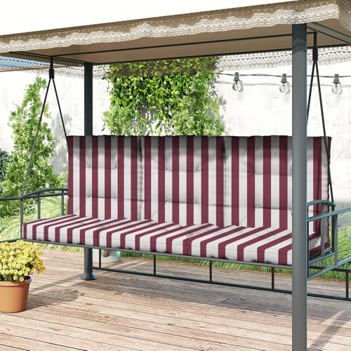 Outdoor Chair Cushions Set of 2, 42x21x4 Inch Patio Cushion for Dining/Rocking Chairs, High Back Soft Seat Pad, Indoor Outside Use, Fade-Resistant & Waterproof, Burgundy White Stripes - color: Burgundy White Stripes