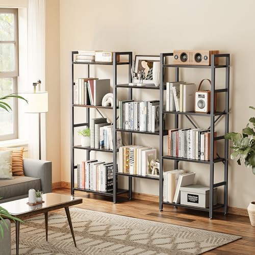 SUPERJARE Triple Bookshelf, Bookcase with 11 Open Display Shelves, Wide Book Shelf Book Case for Home & Office, 4 Tier, Black - color: Black, size: 4 Tier