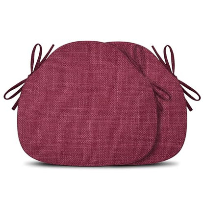 Shinnwa Dining Chair Cushions Set of 2, High-Resilience Foam Windsor Seat Pads, Kitchen Chair Cushions with Ties & Textured Cover, 2 Pack, 16.5 x 15.5 x 2, Dark Red - color: Dark Red, size: 2 Count (Pack of 1)