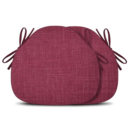 Shinnwa Dining Chair Cushions Set of 2, High-Resilience Foam Windsor Seat Pads, Kitchen Chair Cushions with Ties & Textured Cover, 2 Pack, 16.5 x 15.5 x 2, Dark Red - color: Dark Red, size: 2 Count (Pack of 1)