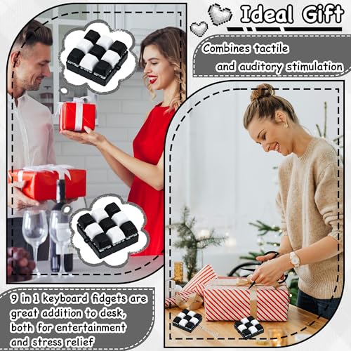 Keyboard Fidget Toy, Keyboard Keychain Fidget Toys, 9-in-1 Clicker Fidget Toy, Stress Relief Desk Decompression Button, Anxiety Relief Valentine's Day Gifts (2 Color-White Black) - color: 2 Color-white Black