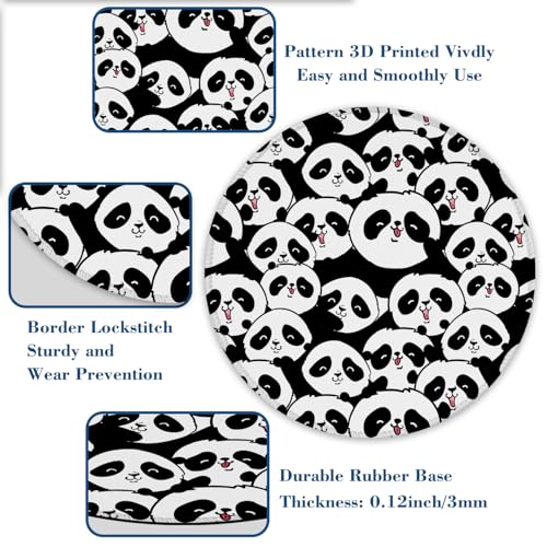 Cute Panda Mouse Pad Round Mouse Mat, Non-Slip Rubber Base Mousepad with Stitched Edge for Wireless Computer Laptop Office Desk Accessories 8 x 8 Inches - color: Cute Panda