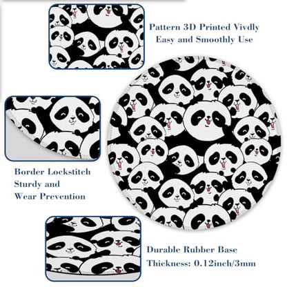 Cute Panda Mouse Pad Round Mouse Mat, Non-Slip Rubber Base Mousepad with Stitched Edge for Wireless Computer Laptop Office Desk Accessories 8 x 8 Inches - color: Cute Panda