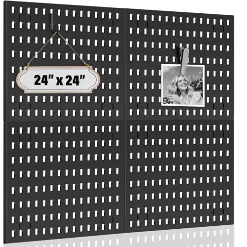 AKTOP Peg Board Wall Organizer 4-Pack – 12"x12" Black Pegboard Panels for Walls, Plastic Desk Wall Mount Tool Organization for Home, Office, Garage Tool Storage & Craft Room - color: 12inch-Black