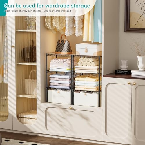 SINGAYE Shelf Closet Wire Shelving：Adjustable Metal Unit for Laundry Room Organization Bathroom Kitchen Home Storage with Wheels Small Pantry Rack Shelves - color: Black, size: 3Tier-11.45"Dx17.5"Wx30.5"H