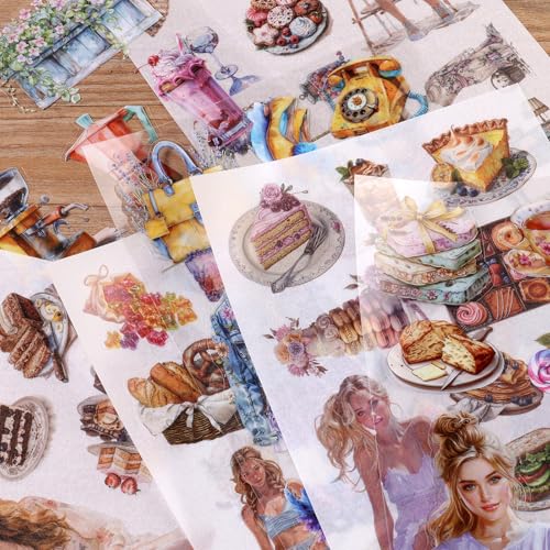 Scrapbooking Stickers 20 Sheets Pre-Cut 200 washi Stickers PET People Sticker Books for journaling Scrapbook Supplies Transparent Journal Sticker - color: Pink