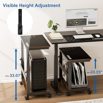 Height Adjustable Computer Tower Stand, 2-Tier ATX-Case CPU Holder with Mouse Pad & Headphone Stand, Mobile PC Standing Under Desk, Home Office Gaming Accessories, Computer Cart, Walnut - color: Walnut