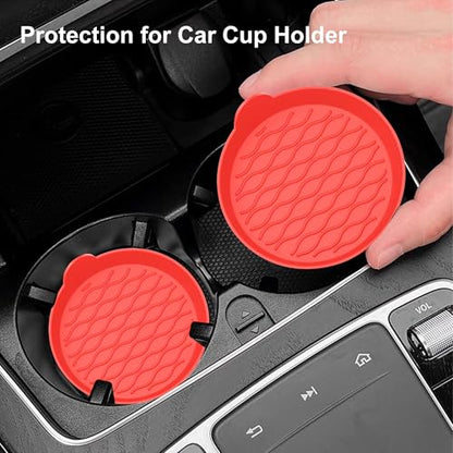4PCS Car Cup Holder Coasters, Universal Silicone Non-Slip Insert Cup Coasters, Soft Wave Pattern Cup Holders, Car Interior Accessories for SUV, Truck, RV (Red) - color: Red