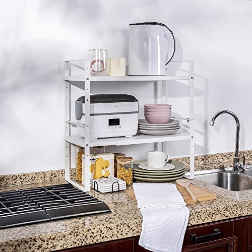 Across-Star Expandable Cabinet Shelf Organizer Rack, Stackable Kitchen Counter Storage Shelves Stand, Adjustable Height Pantry Shelf Spice Rack (White, 2 Pack) - color: White-2 Pack, size: 7.87''D*13-20''W*8.27''H