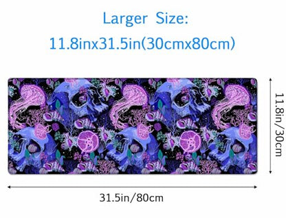 Mouse Pad Gaming, Large XXL Mouse Pads, Non-Slip Rubber Base Mousepad, Keyboard Mouse Mat Desk Pad with Stitched Edges, 31.5x11.8 inch Bright Psychedelic Skulls - color: Bright Psychedelic Skulls, size: 31.5L x 11.8W inches
