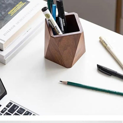 Wooden Pen Holder for Desk, Multi-Functional Pen Cup Pencil Holder for Office School Supplies Storage, Black Walnut Desk Organizer and Accessories（Prismatic） - style: Prismatic