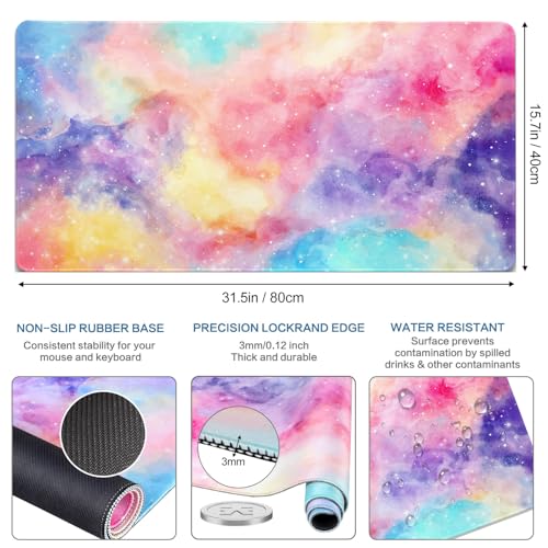 Vimorco Waterproof Desk Pad,XXL Large Mouse Extended Gaming Mousepad with Anti-Slip Rubber Base,Computer Laptop Keyboard Mouse Mat for Women Men Girls Work,Game,Office,31.5 x 15.7 inch,Pink Watercolor - color: Pink Watercolor