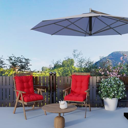 Outdoor Chair Cushions Set of 2, 42x21x4 Inch Patio Cushion for Dining/Rocking Chairs, High Back Soft Seat Pad with Ties, Indoor Outside Use, Fade-Resistant & Waterproof, Red - color: Red