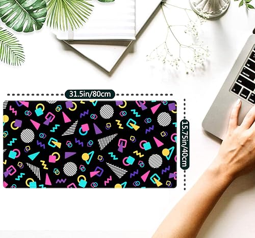 Retro 80s Desk Mat, Cute 90s XXL Large Gaming Mouse Pad, Black Boho Desk Pad with Stitched Edges, Computer Laptop Keyboard and Mouse Mat, Aesthetic Office Decor Non-Slip Mosuepad, 31.5x15.75 in - color: Black Boho