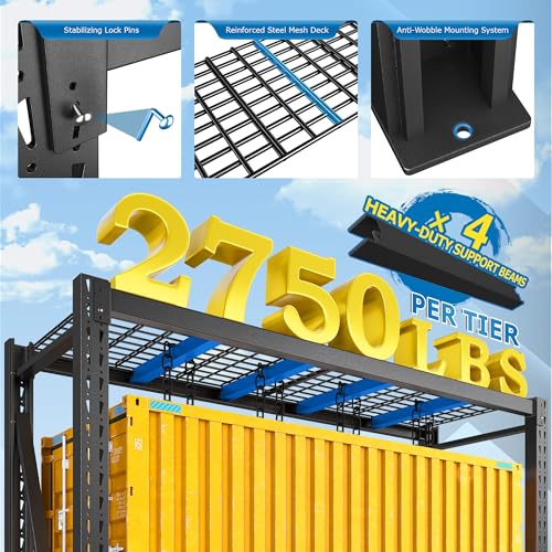 Bepatio 8250LBS Heavy Duty Garage Shelving,Storage Shelves Industrial Metal Shelving, 3-Tier Adjustable Shelves for Factory Warehouse Shop Storage Room 24" D × 60" W × 66" H, Black - size: 60"W x 24"D x 66"H, 3-Tier