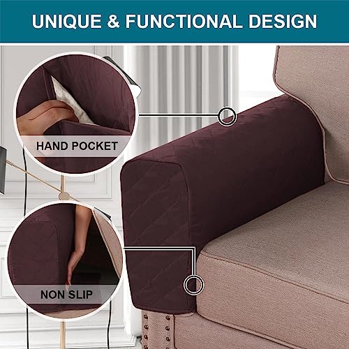 Turquoize 2 Pack Waterproof Armrest Covers for Chairs and Sofas Couch Arm Covers for Sofa Armrest Covers with Side Pocket Anti-Slip Furniture Protector Washable Armrest Slipcovers Set of 2, Brown - color: Single Diamond- Brown