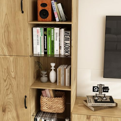AIEGLE Wall Unit TV Stand with Storage, 126" W Modern TV Console with 5 Doors & Top Rack, Entertainment Center with Bookshelves, Wood Grain Wall Media Center for Living Room, Natural
