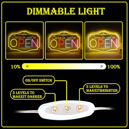 23.6"x15.9" Large Size Open Neon Signs for Business，Come in We're Open Neon Lighs for Party Bar Salon Stores Hotel Wall Decor - style: open001