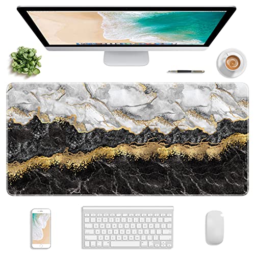 Extended Gaming Mouse Pad, XXL Large Mouse Mat 30 x 14 Inch, Big Computer Keyboard Mousepad, Waterproof Desk Pad with Stitched Edges and Non-Slip Base for Office Gaming, Black Cracked Marble - color: Black Cracked Marble
