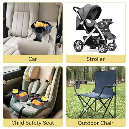 Car Seats Snack Trays for Toddler, Car Seat Cup Holder for Kids -Toddler Road Trip Essentials, Car Cup Holder for Safety Seats, Fits Stroller & Booster (2PCS Black) - color: 2PCS Black