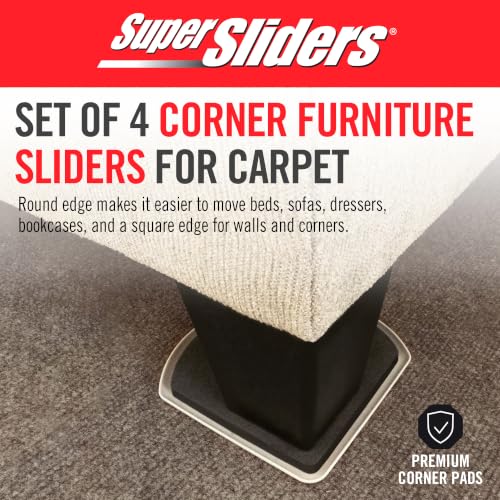 Super Sliders 5" Slide & Hide Corner Reusable Furniture Sliders for Carpet, Anti-Slip Protective Furniture Moving Pads for Beds, Sofas, Dressers, Set of 4, Beige - size: 5 Inch, style: For Carpet
