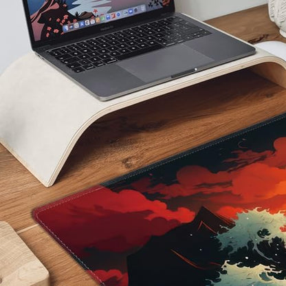 Japanese Sea Wave Large Mouse Pad,Gaming Keyboard Desk Pad,Extended Mouse Mat Non-Slip Rubber Base with Stitched Edges for Office Game Home XXL 35.4"x15.7" - color: Japanese Wave, size: 35.4L x 15.7W inches