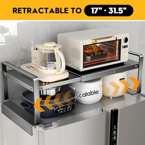 Adjustable Refrigerator Top Rack, 17-31.5" Metal Shelf for Washer/Dryer | L-Slot Protects Appliances. Adjusts 17-31.5". 50lbs Load. Metal, Rustproof. No Tools, Easy Setup. Kitchen/Laundry/Dorm