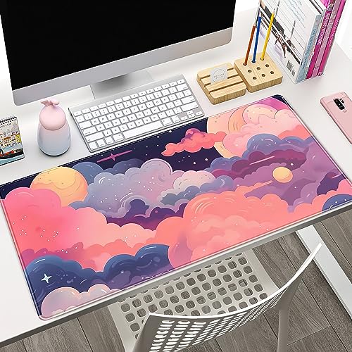 Cute Desk Mat Kawaii Clouds Pink Purple Desk Pad Anime XXL Large Mouse Pad Big Full Desk Gaming Mousepad Laptop Computer Keyboard Mouse Mat 31.5''X 15.7'' Cute Desk Decor Accessories - color: A Kawaii Clouds