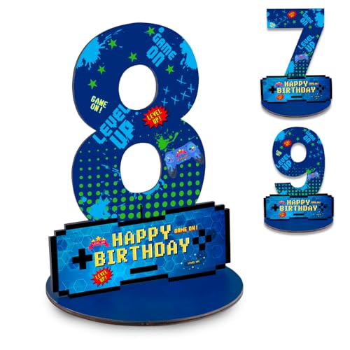 Video Game Birthday Party Decorations, Video Game Birthday Number Sign Centerpiece, 8th Table Topper Wooden Centerpiece for Gaming Theme 8th Birthday Supplies (8th) - style: 8th