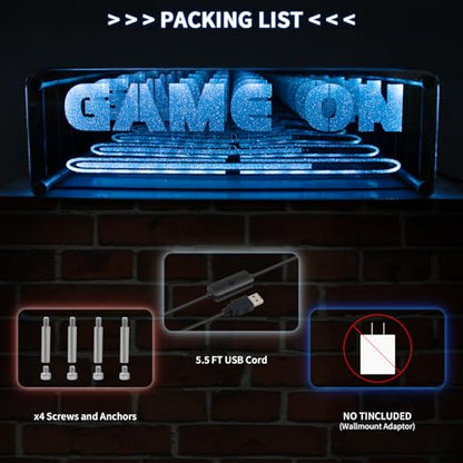 Gaming Neon Sign Game On Neon Lights LED Gamer Room Decor Gaming Desk Accessories for Teen Boy Room | Gamer Gifts for Boys & Kids | Usb Powered, Bluetooth APP Control, Music Sync & 210 Scene Modes - size: 9.8” x 3.15”