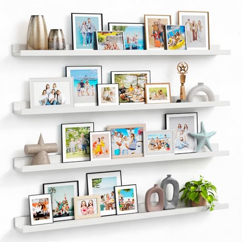Forbena 48 Inch Floating Shelves for Wall Set of 4, Large White Picture Ledge Shelf for Living Room Photo Frames, Extra Long Wood Wall Shelves with Lip for Bedroom Hallway Office Nursery Kids Books - color: White