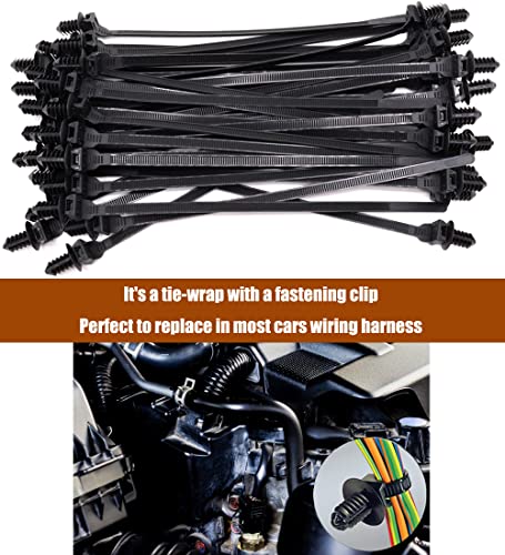 Push Mount Zip Ties, 8 inch Cable Zip Tie Black Wire Tie with Push Pin Fir Tree Zip for Indoor and Outdoor (100 Pack) - size: 8.3x0.2inch (100Pcs)