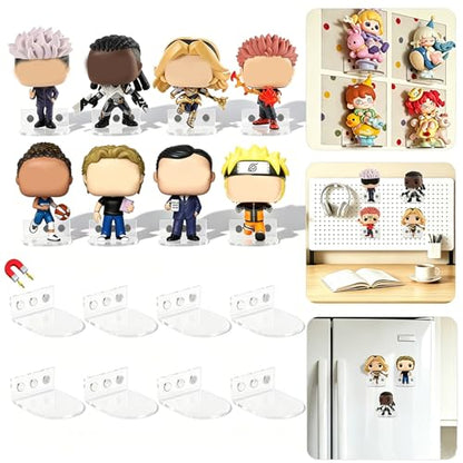 8PC Small Acrylic Magnetic Display Shelves – 2" Clear Floating Display Stand for Funko Pop, Action & Vinyl Figures, Ideal for Refrigerator, Pegboard, Kitchen Decor - style: Magnetic-8PC