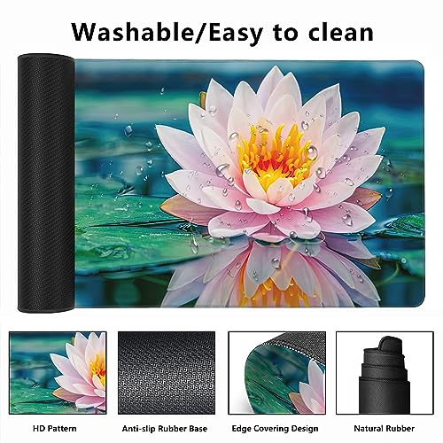 MIOAOSRT Desk Mat,Beautiful Pink Lotus Large Gaming Mouse Pad with Stitched Edges,Non-Slip Computer Mouse Pad for Desk,Extended XXL Keyboard and Mouse Pad 35.4x15.75 in - color: Beautiful Pink Lotus