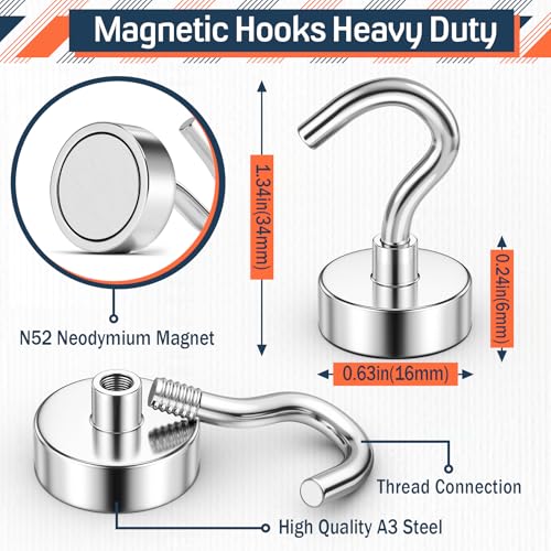 FINDMAG Magnetic Hooks, 30lbs Magnet Hooks Cruise Cabin Ship Essentials 2026, Rare Earth Magnets with Hooks, N52 Magnetic Hooks for Hanging, Home, Kitchen, Office (10 Pack, Silver) - color: Silver, size: 0.63 inches