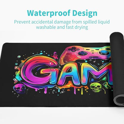 Gamer Mouse Pad Abstract Black Mouse Pad 31.5x11.8 Inch Aesthetic Skull Texture Non-Slip Rubber Base Large Mousepad Stitched Edges Keyboard Mouse Mat Desk Pad for Office and Home - color: Gamer