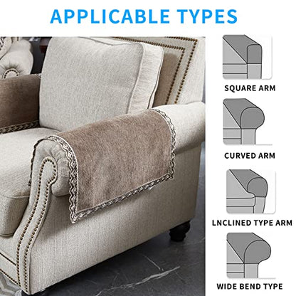 MINJIATEX Couch arm Covers,Non-Slip lace Sofa arm Covers Set of 2 Washable Sofa armrests Covers for Living Room Recliner Chair arm Cover Protectors for Leather Sofa armrest slipcover (HZW-Brown) - color: Brown