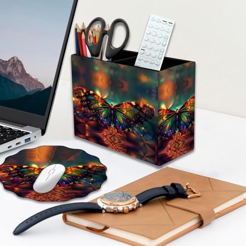 Pen Holder and Anti-Slip Mouse Pad Combination, Makeup Brush Storage Box, Tableware Storage Box, Suitable for Office and Home - Psychedelic Butterfly - color: Psychedelic Butterfly
