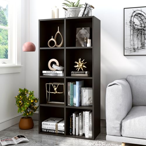 OSCHF 8-Cube Storage Shelf Bookcase - Wooden 4-Tier Floor Standing Open Bookshelf, Modern TV Stand up to 55 Inchs for Home and Office, Black - color: Black, size: 8-Cube