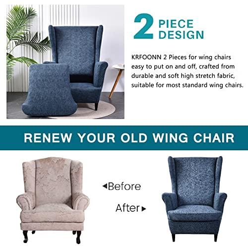KRFOONN Wingback Chair Covers Slipcovers 2 Piece Stretch Wing Chair Covers Spandex Slipcovers Wingback Sofa Covers Armchair Covers Non-Slip Furniture Protector, 04 - color: 04