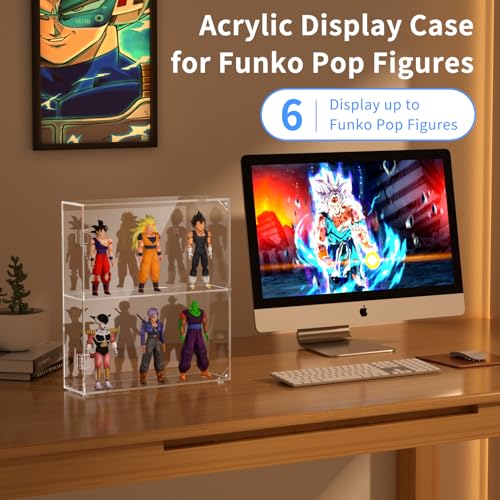 AITEE Acrylic Display Case, Clear Display Case for Funko Pop Figures, 2 Layer Wall Mounted or Desktop Dustproof Display Cabinet Shelf for Collectibles,Mini Toys,Rock, Amiibo - size: 2-Layer