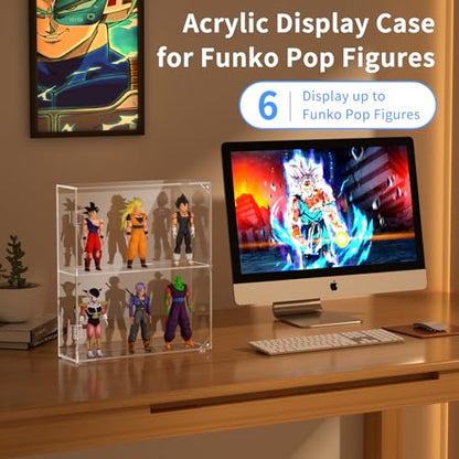 AITEE Acrylic Display Case, Clear Display Case for Funko Pop Figures, 2 Layer Wall Mounted or Desktop Dustproof Display Cabinet Shelf for Collectibles,Mini Toys,Rock, Amiibo - size: 2-Layer