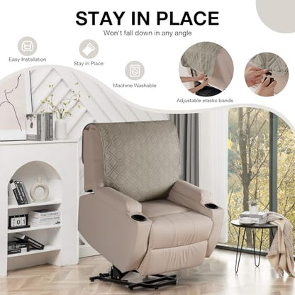 VANSOFY Recliner Chair Covers 100% Waterproof Backrest Cover Reclining Cover Non-Slip Dog Chair Cover Furniture Protector Washable Slipcover Elastic Straps for Pets, Dogs(Khaki) - color: Khaki