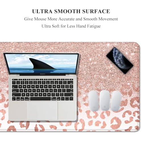 Auhoahsil Large Mouse Pad, XXL Desk Pad, Extened Mousepad 31.5" x 11.8", Non-Slip Rubber Base, Stitched Edges, Superior Surface, Gaming Keyboard Mat, Waterproof Desk Pad, Pink Gold Leopard - color: 10 Pink Gold Leopard, size: XL - 11.8 x 31.5 Inches