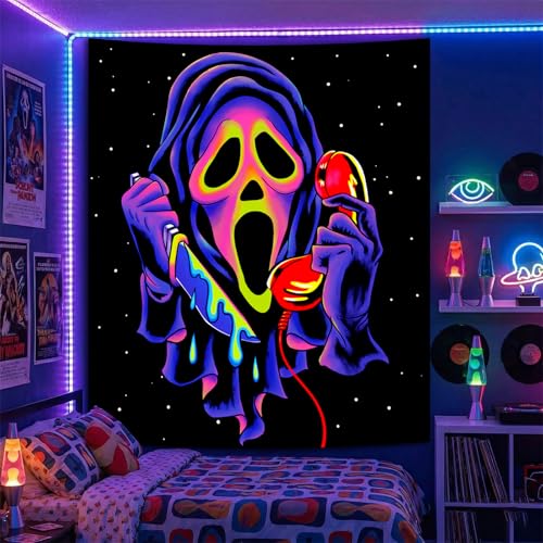 SparkLia Blacklight Horror Skull Tapestry, UV Reactive Neon Scary Face Wall Hanging, Glow in the Dark Spooky Decor for Bedroom, Gaming Room Party Decor - 30" x 40" - color: B, size: 40"L x 30"W