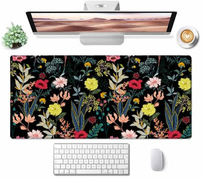 Large Gaming Mouse Pad with Stitched Edges, Blooming Flower Desk Mat, Extended XL Keyboard Pad, Non-Slip Rubber Base Desk Pad for Keyboard and Mouse, 31.5X15.7 inch - color: Blooming Flower, size: 31.5L x 15.7W inches