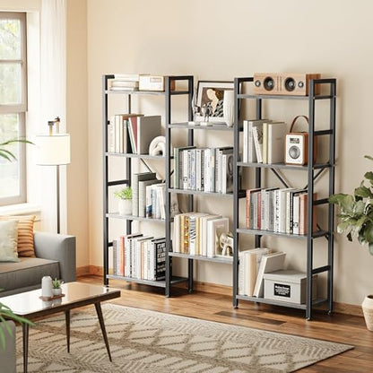 SUPERJARE Triple Bookshelf, Bookcase with 11 Open Display Shelves, Wide Book Shelf Book Case for Home & Office, 4 Tier, Grey - color: Grey, size: 4 Tier