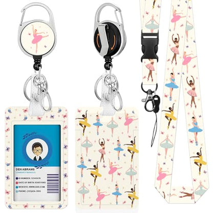 Ballet for ID Badge Holder, Ballet ID Badge Holder with Heavy-Duty Retractable Reel Clip, Gift for Teacher Nurse Adult - color: Ballet-beige